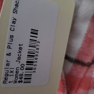 Jodifl shacket peach plaid medium weight. Nice weight for early fall and winter.